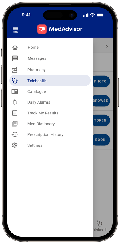 Telehealth app screen